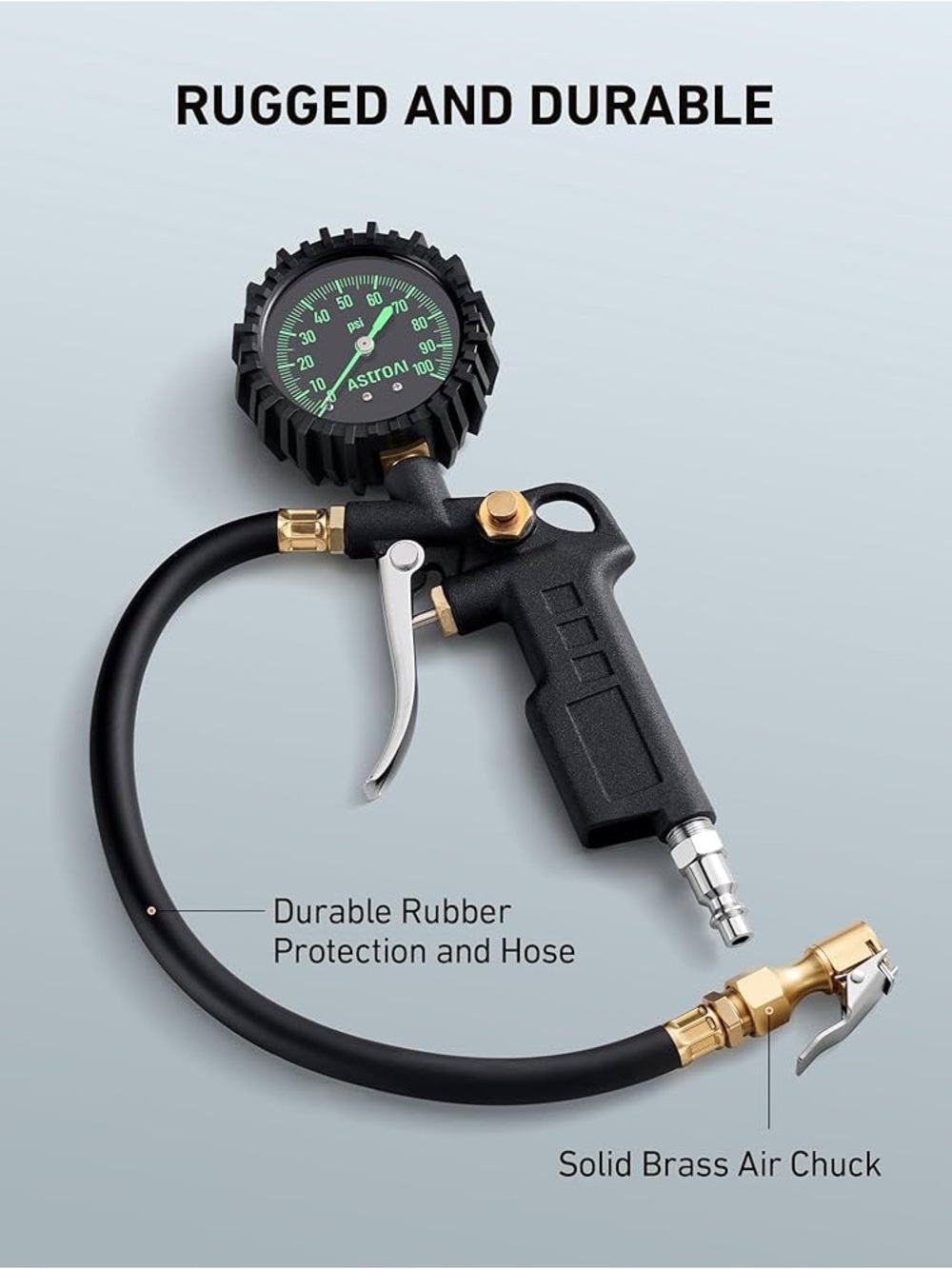 Tire Inflator with Pressure Gauge, 100 PSI Air Chuck and Compressor Accessories